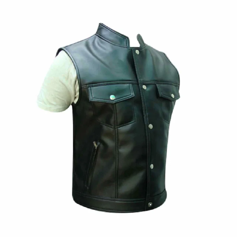 Mens Bikers Vest Black Leather Waistcoat Motorcycle Jacket – B4