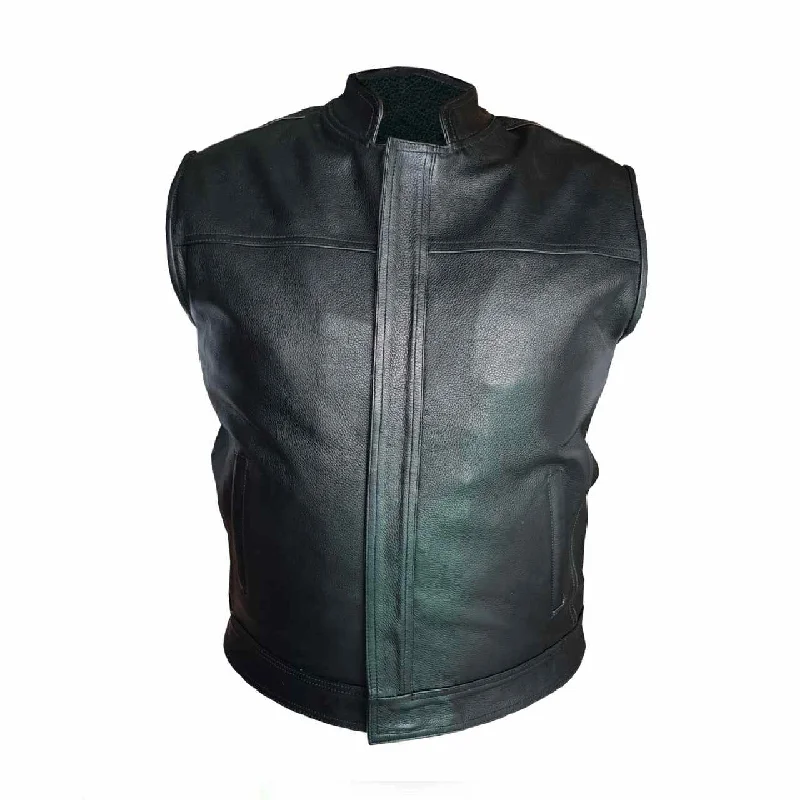 Mens Bikers Vest Genuine Cow Leather Black Waistcoat Jacket - B1