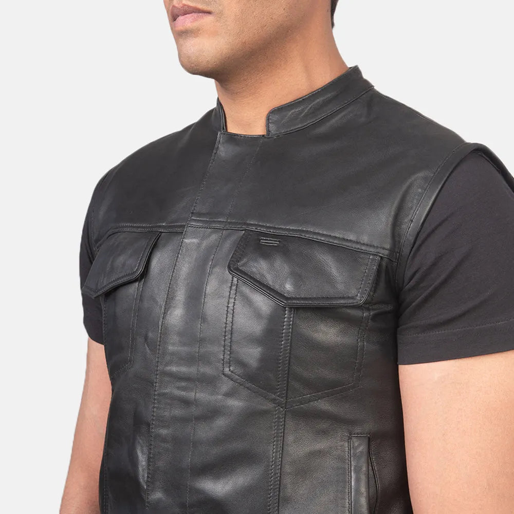 Black Men's Moto Jacket Leather Vest