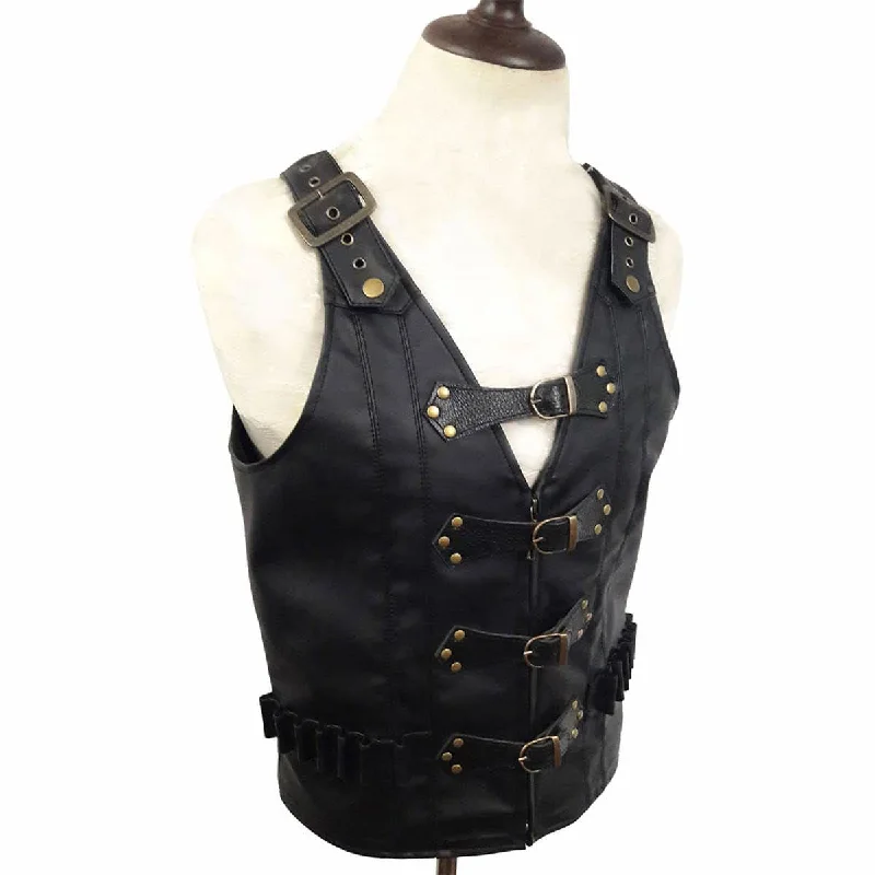 Mens Waistcoat Bikers Vest Black Cow Leather Jacket - B25