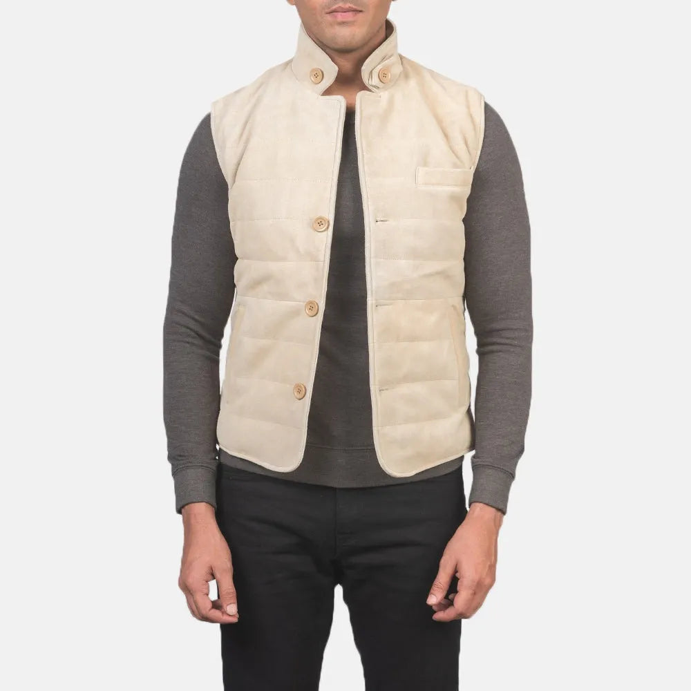 Suede Off-White Leather Jacket Men's Vest