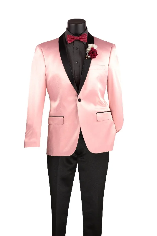 Pink Slim Fit Steen Tuxedo Jacket with Black Shawel Lapel