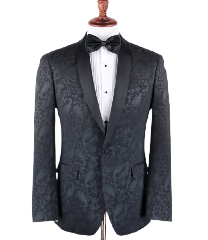 Slim Fit Shawl Lapel Dinner Jacket, Black Paisley