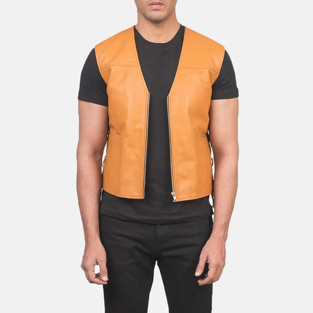 Men's Brown Tan Colour Leather Jacket Vest