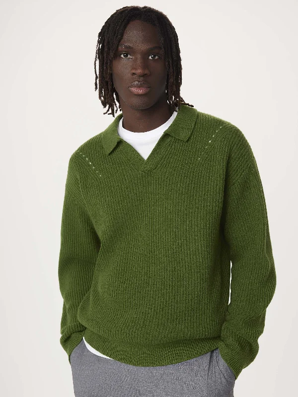 The Lambswool Johnny Collar Sweater in Green