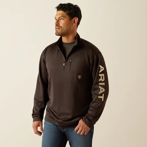 Men's Tek Team 1/4 Zip Sweatshirt - Brown Heather & Tan