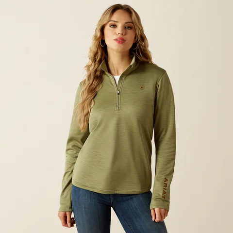 Women's Tek Team 1/2 Zip Sweatshirt - Sage Heather & Cognac