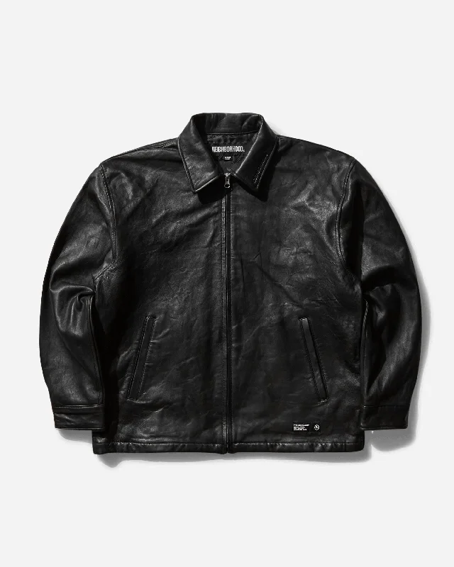 Men's Leather Zip Work Jacket Black