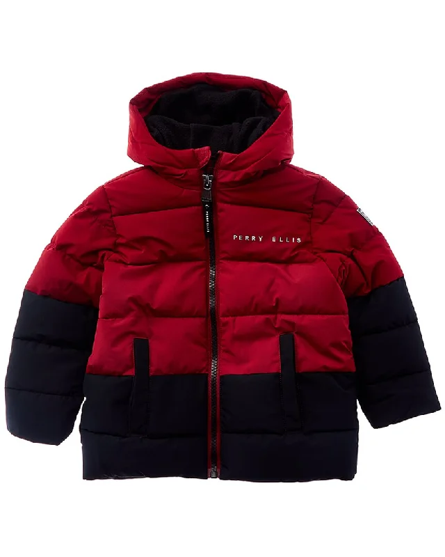 Perry Ellis Two-Tone Block Ripstop Puffer Jacket