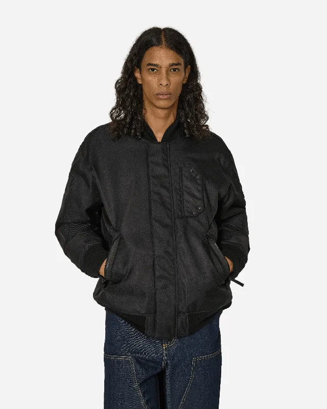 Diagonal Nylon Down Bomber Jacket Black