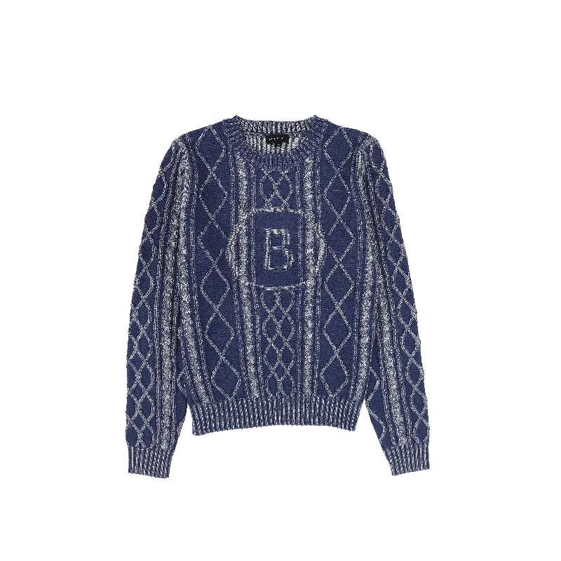 Bamboo Denim Braided Embroidered Knit Sweater [FINAL SALE]