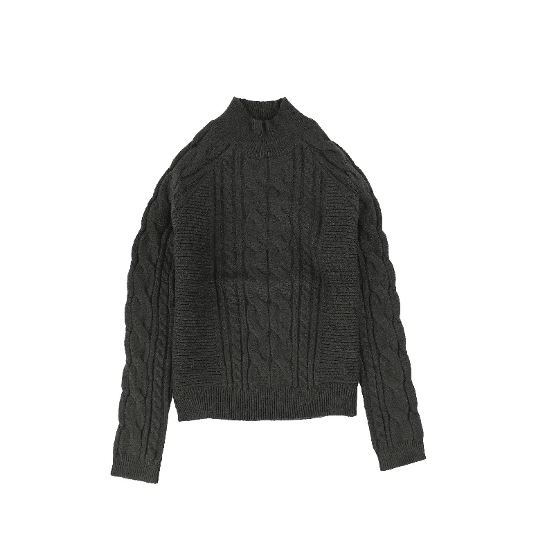 Bamboo Hunter Green Braided Knit Mock Neck Sweater [FINAL SALE]