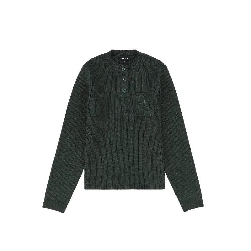 Bamboo Hunter Green Ribbed Knit Henley Sweater [FINAL SALE]