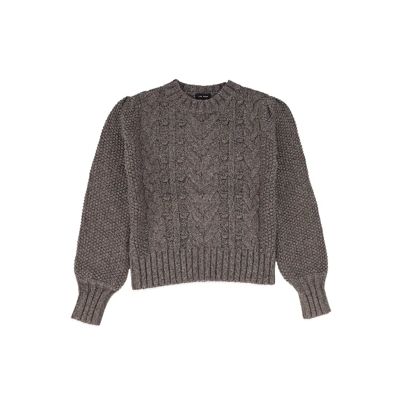 Bamboo Mocha Cable Knit Puff Sleeve Sweater [FINAL SALE]