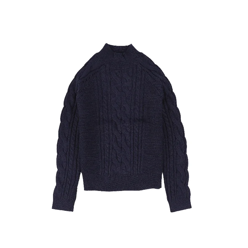 Bamboo Navy Braided Knit Mock Neck Sweater [FINAL SALE]