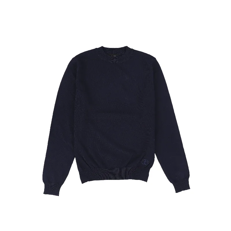 Bamboo Navy Knit Emblem Crew Neck Sweater [FINAL SALE]