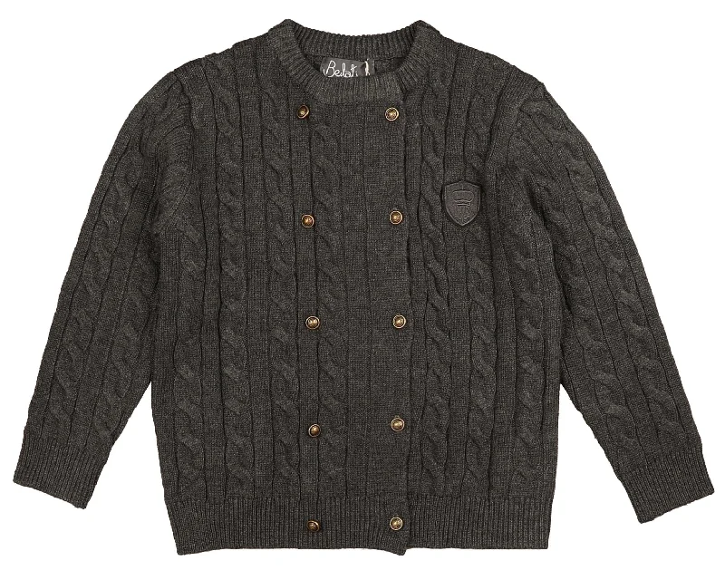 Belati Charcoal Cable Double Breasted Emblem Sweater (bkn381)