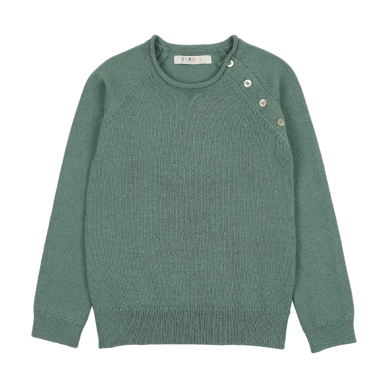 Coco Blanc Sage Green Crew Button Sweater (9081)