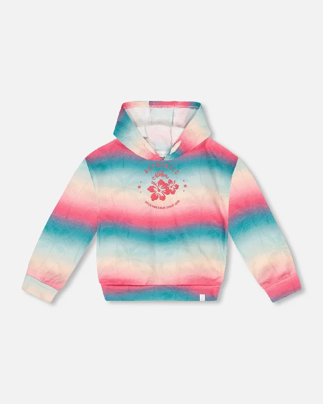 French Terry Hooded Sweatshirt Printed Tie Dye Waves