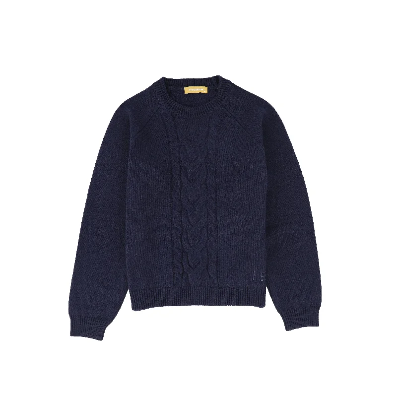 Le Bourdon Navy Braided Knit Crew Sweater [FINAL SALE]