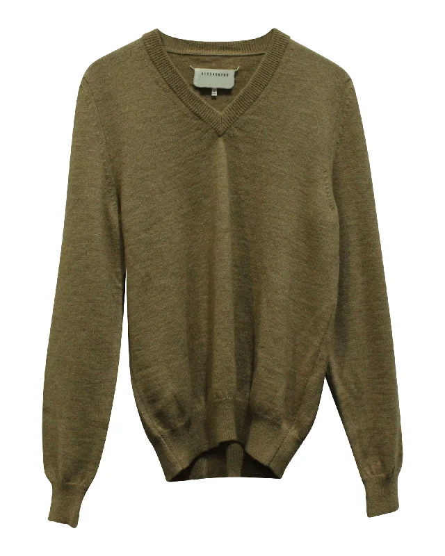 Maison Margiela V-neck Sweatshirt with Elbow Patch in Brown Wool