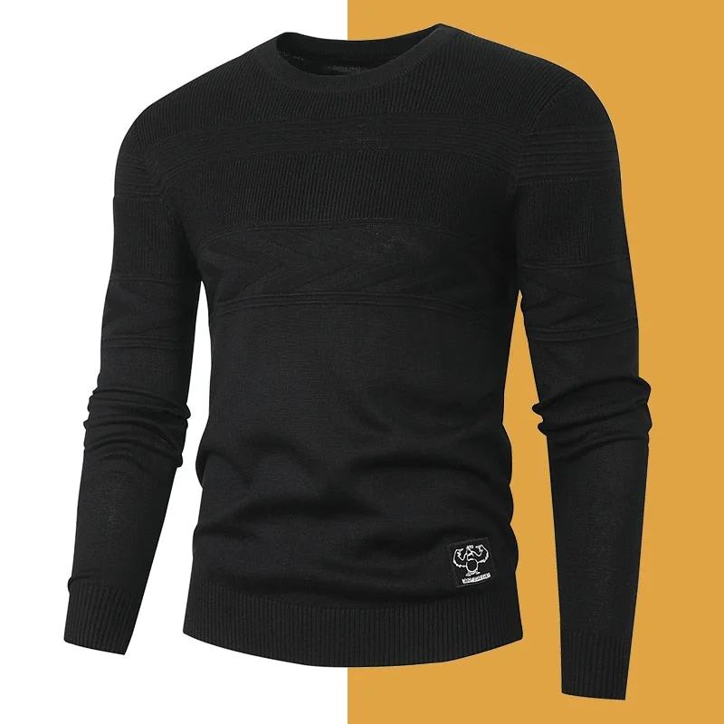 Men's Black Color Standard Wool O-Neck Soft Slim Sweatshirt Pullover