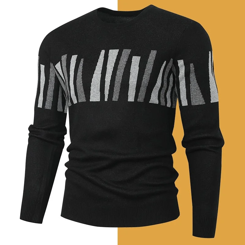 Men's Cotton Black Color O-Neck Knitted Soft Slim Sweatshirt Pullover