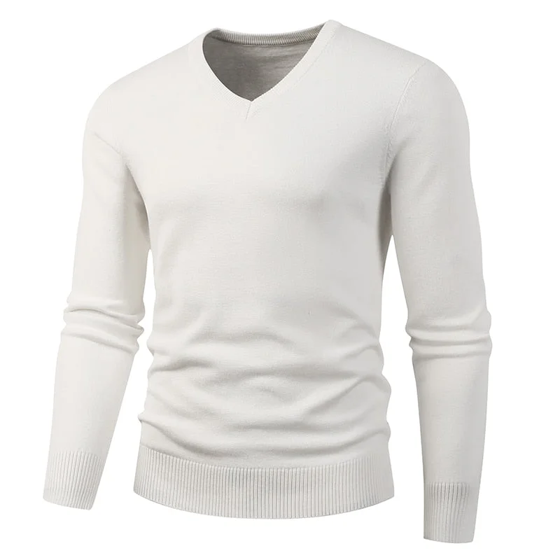 Men's Winter White Thicken Cotton V Neck Jersey Sweatshirt Pullover