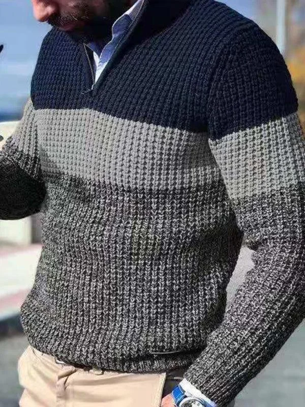 Patchwork Zipper Men Pullover Sweater