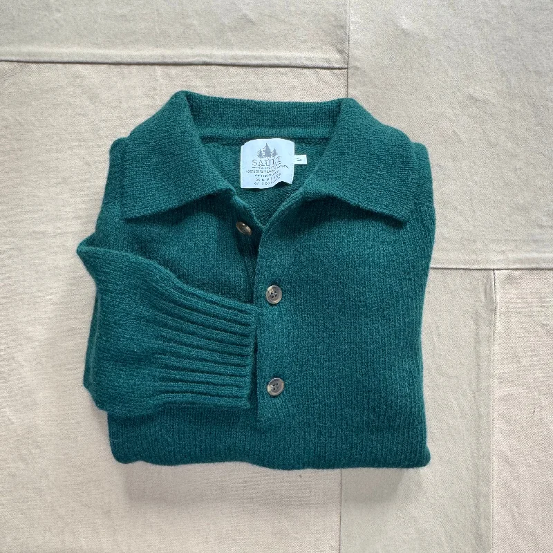 Shetland Brushed Wool Sweater Polo, Forest