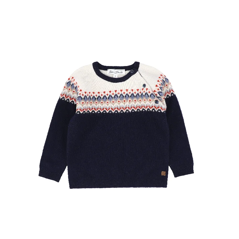 TARTINE ET CHOCOLAT NAVY DESIGN KNIT SWEATER [FINAL SALE]